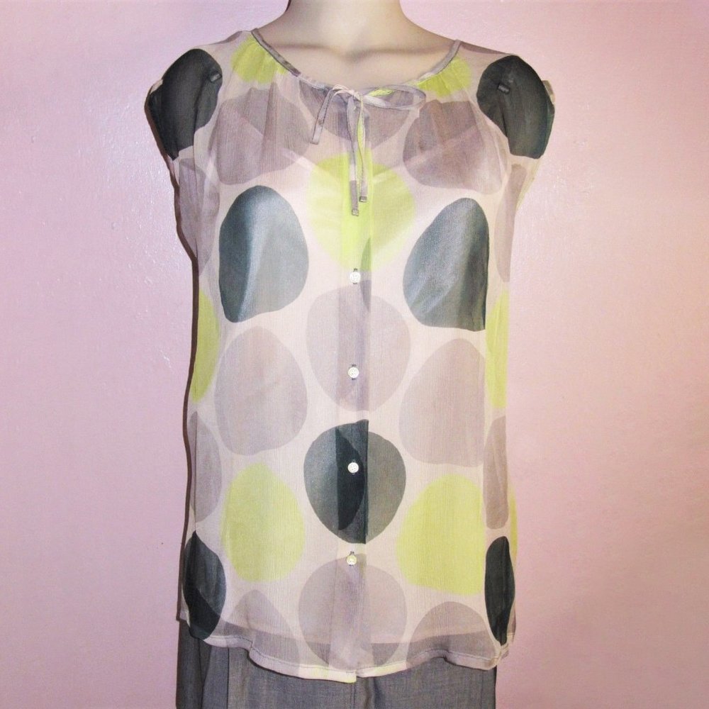 Paul Smith Blouse Top w/Cami 46=10/L Silk Polka Dot~NWT~Green Peach-Pink Gray